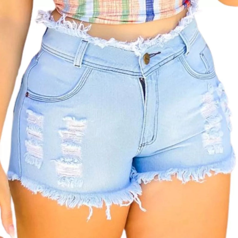 Short Jeans Feminino Cintura Alta Cós Alto Barra Dobrada da Moda Empina Bumbum Oferta Relâmpago!