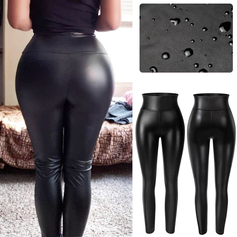 Produtos Leggings femininas de cintura alta de couro sintético