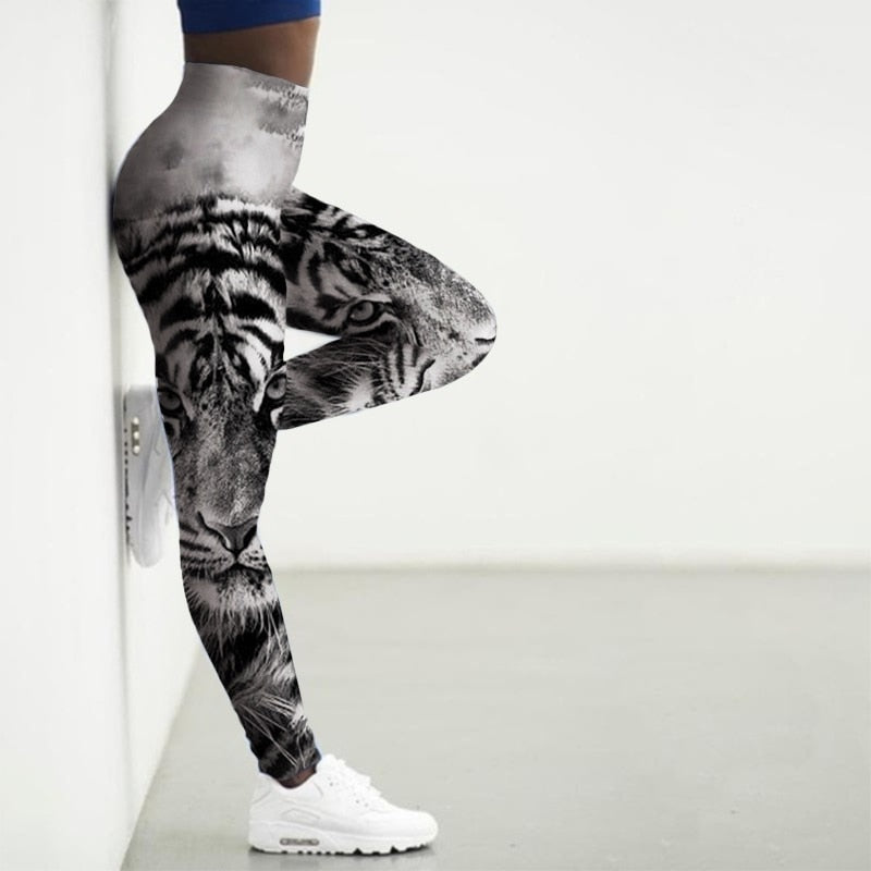 Leggings Mulheres Cintura Alta 3D Tigre Impressão Yoga.