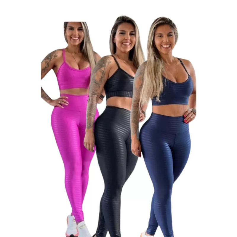 kit legging academia mais top 3d poliamida fitness.