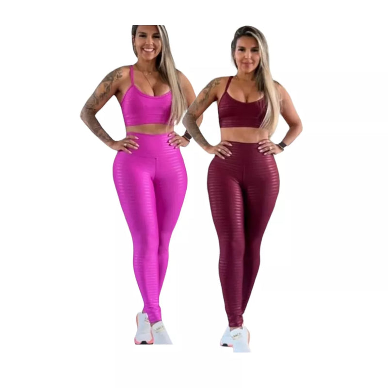 kit legging academia mais top 3d poliamida fitness.