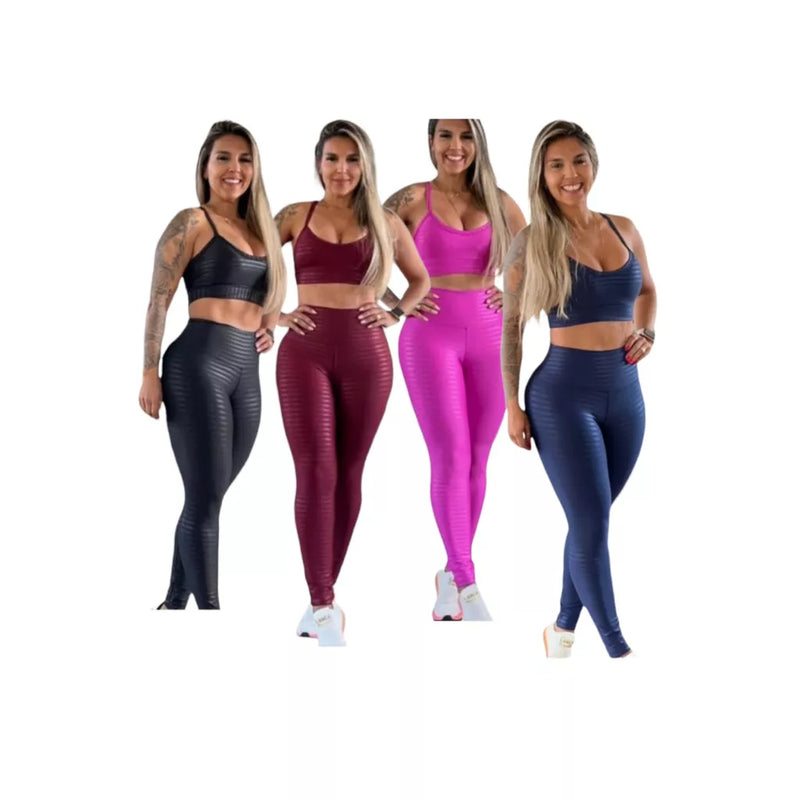 kit legging academia mais top 3d poliamida fitness.