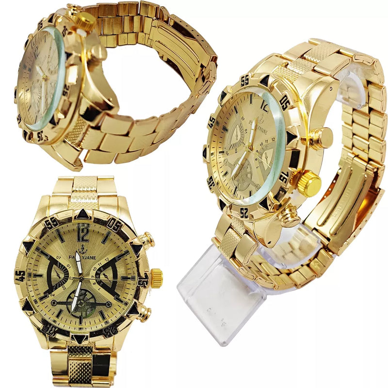 Relógio Masculino Dourado Original Barato + Corrente Masculina Pulseira e Pingente